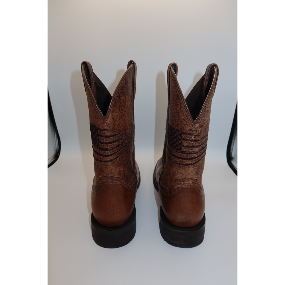 Ariat Brown Leather Western Cowboy Boots Men's 9.5 D Square Toe USA flag detail - Picture 7 of 8
